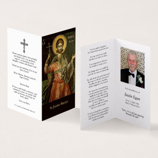 カトリック祈りの言葉カード | セントジャスティン殉教者 (内部&外部)
