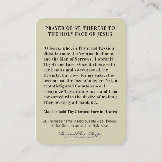 カトリック祈りの言葉聖顔聖テルセ宗教 プレイスカード (裏面)