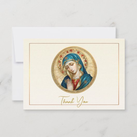 カトリック祈葬儀を持つバラのマドンナ サンキューカード (正面)