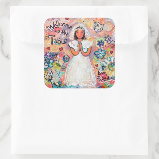 カトリック第一聖体拝領ガールピンクのシール スクエアシール (バッグ)