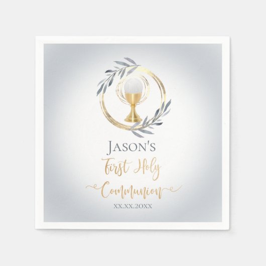 カトリック第一聖餐式の少年 スタンダードカクテルナプキン (正面)