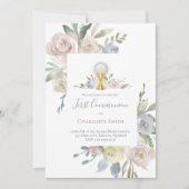 カトリック第一聖餐式の繊細な花の花束 招待状 (正面)