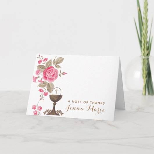 カトリック第一聖餐式フローラ宗教 サンキューカード (正面)