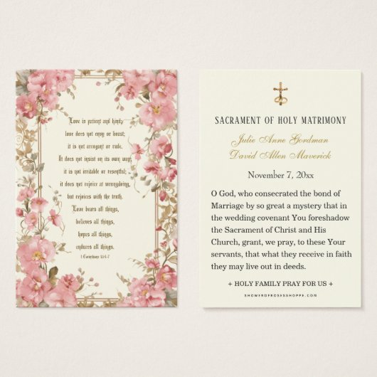 カトリック結婚ピンクフローラ聖なる書物、 経典祈りの言葉 (正面&裏面)