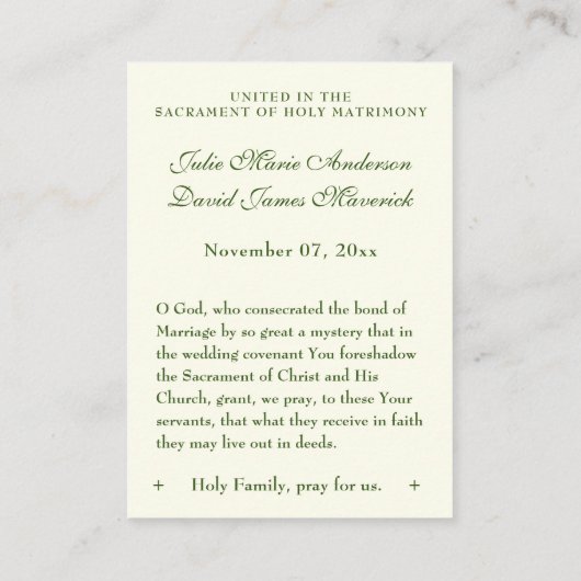 カトリック結婚式の引き出物アイリッシュグリーンケルト十字架 名刺 (裏面)