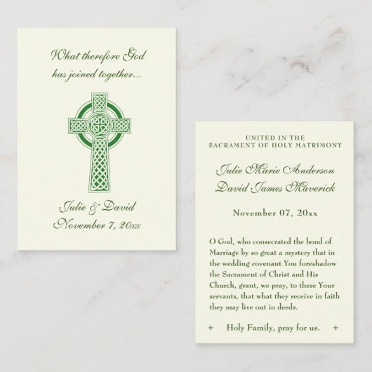 カトリック結婚式の引き出物アイリッシュグリーンケルト十字架 名刺 (正面/裏面)
