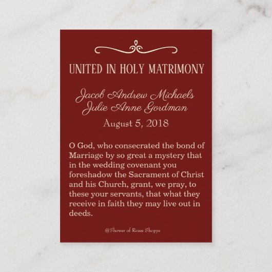 カトリック結婚式の引き出物ホーリーカードダマスクマルーン 名刺 (裏面)