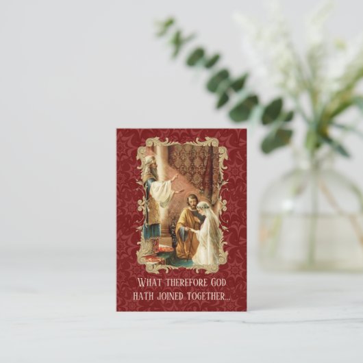 カトリック結婚式の引き出物ホーリーカードダマスクマルーン 名刺 (スタンド正面)