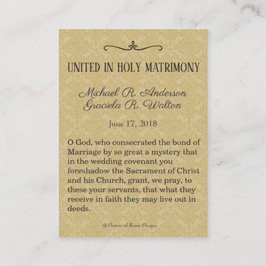 カトリック結婚式の引き出物ホーリーカードメアリージョセフ 名刺 (裏面)