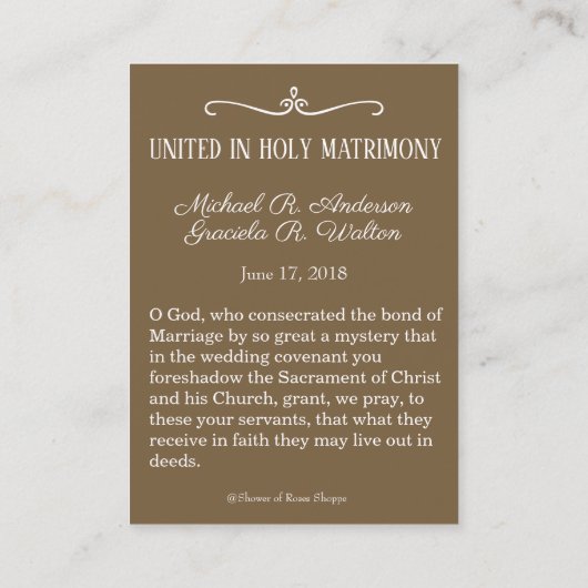 カトリック結婚式の引き出物ホーリーカードメアリージョセフ 名刺 (裏面)