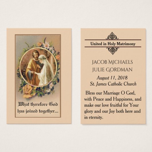 カトリック結婚式の引き出物新郎新婦神聖カード (正面&裏面)