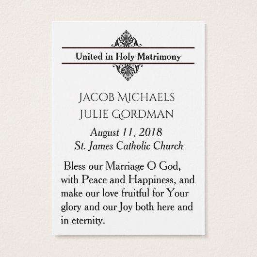 カトリック結婚式の引き出物新郎新婦神聖カード (裏面)