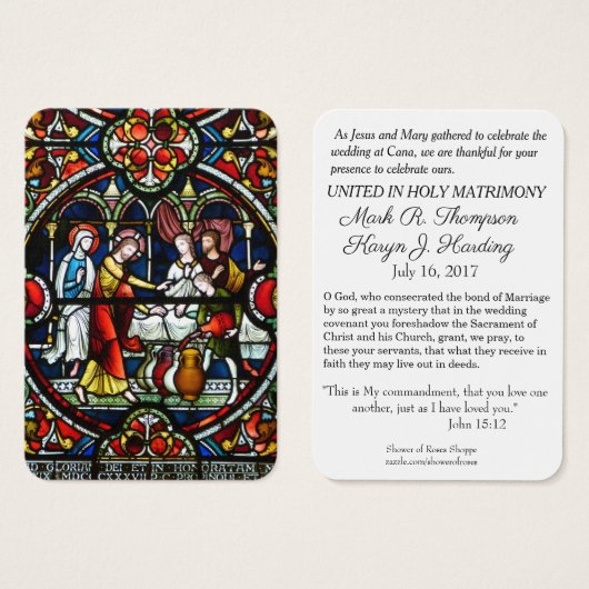 カトリック結婚式の引き出物神聖なカード結婚カナ (正面&裏面)