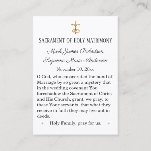 カトリック結婚式の引き出物神聖な家族の神聖なカード 名刺 (裏面)