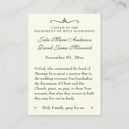 カトリック結婚式の引き出物神聖な家族の記憶 名刺 (裏面)