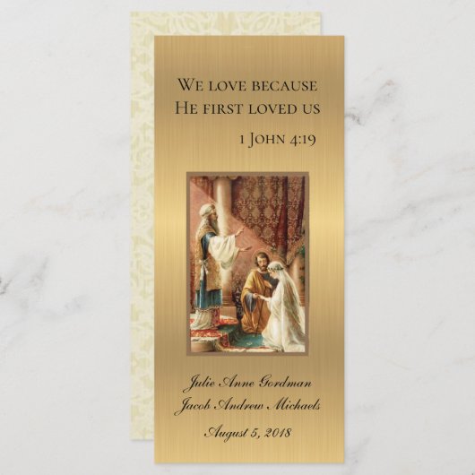 カトリック結婚式の引き出物金ゴールドきらめく (正面/裏面)