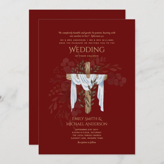 カトリック結婚式招待状エレガント 招待状 (正面/裏面)