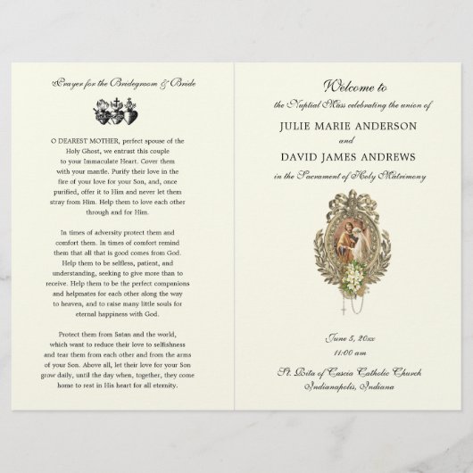 カトリック結婚式 プログラムヴィンテージフローラ結婚 (正面)