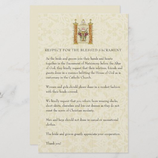 カトリック結婚教会の質素な礼拝服S 便箋 (正面/裏面)