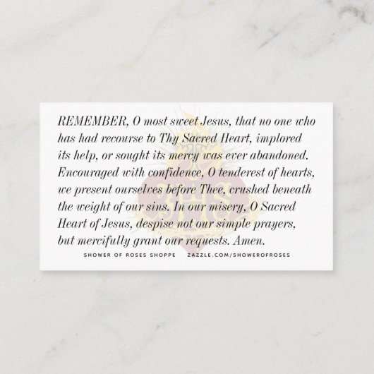 カトリック聖なるハートイエスメモリア祈りの言葉 プレイスカード (裏面)