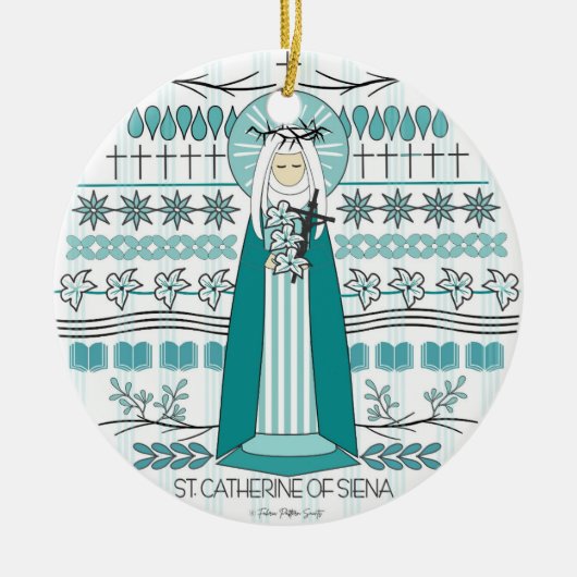カトリック聖オーナメント：シエナの聖キャサリン セラミックオーナメント (正面)