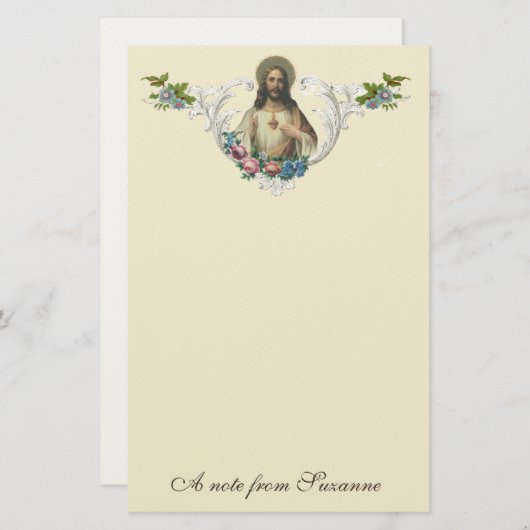 カトリック聖ハートイエズス宗教的ヴィンテージ 便箋 (正面/裏面)