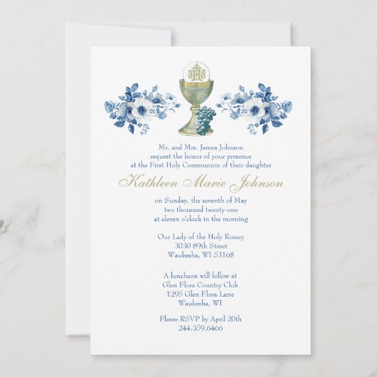 カトリック聖体拝領ダスティブルーフローラ 招待状 (裏面)