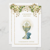 カトリック聖体拝領ホワイトフローラ 招待状 (正面/裏面)