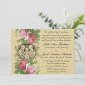 カトリック聖家族のピンクのバラのウェディング 招待状 (スタンド正面)