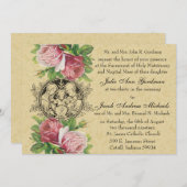 カトリック聖家族ピンク結婚ローズ 招待状 (正面/裏面)