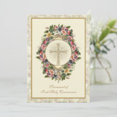 カトリック聖餐式フローラ金ゴールド十字架 招待状 (スタンド正面)