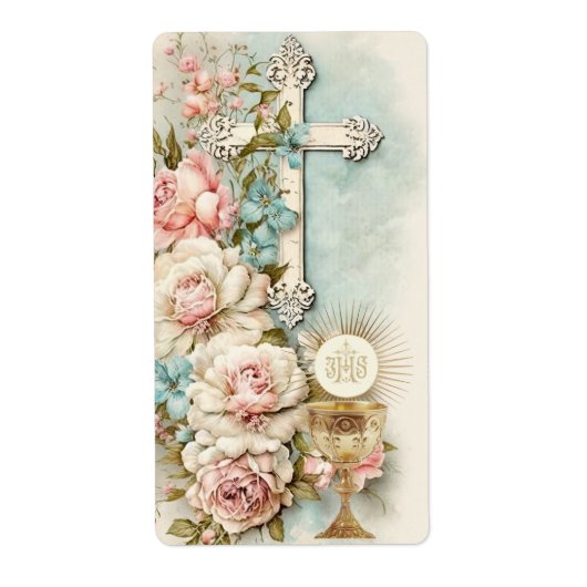 カトリック聖餐式ヴィンテージフローラ ラベル (正面)