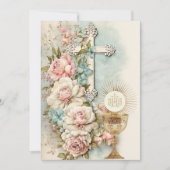 カトリック聖餐式ヴィンテージフローラ 招待状 (正面)