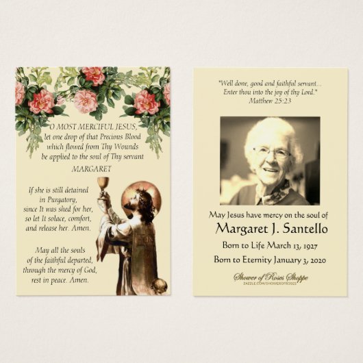 カトリック葬儀イエスフローラヴィンテージ祈りの言葉 (正面&裏面)