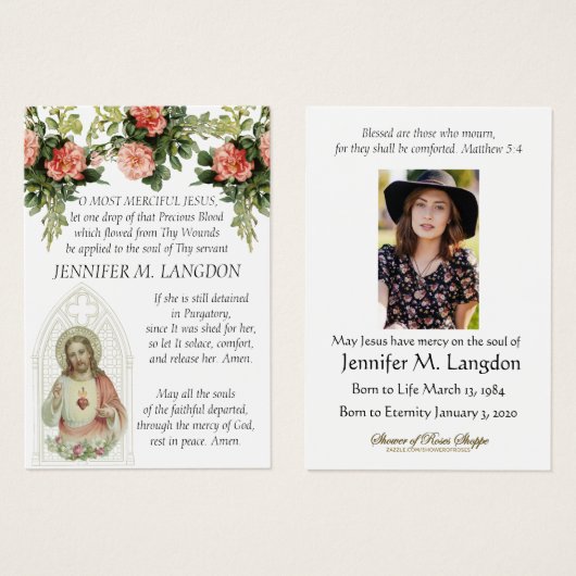 カトリック葬儀イエスフローラヴィンテージ祈りの言葉 (正面&裏面)