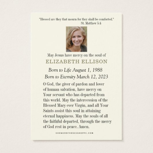 カトリック葬儀イエス祈りの言葉メモリアルカード (裏面)