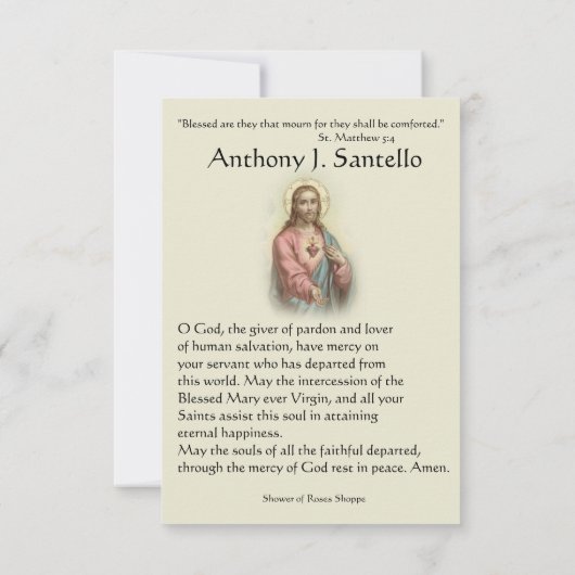 カトリック葬儀サービスイエス祈りの言葉カード 案内状 (裏面)
