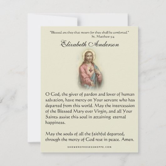 カトリック葬儀サービスイエス祈りの言葉カード 案内状 (裏面)