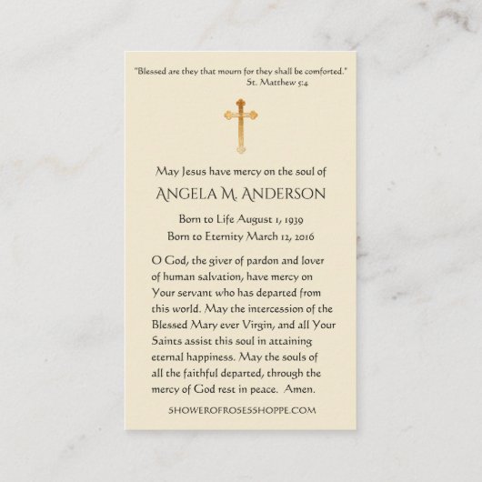 カトリック葬儀ヴァージンメアリハートクロスヴィンテージ 名刺 (裏面)