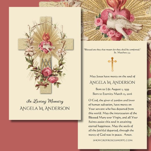 カトリック葬儀ヴァージンメアリハートクロスヴィンテージ 名刺