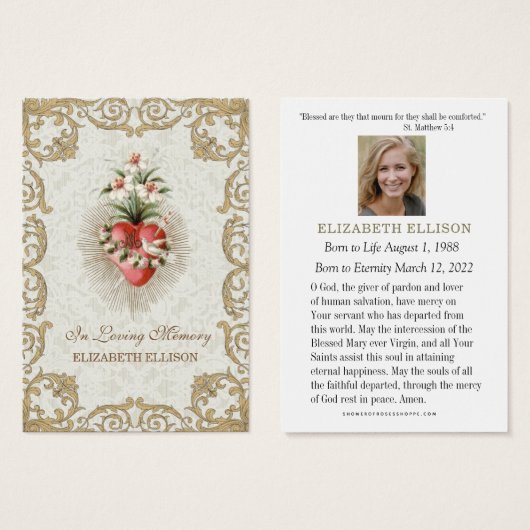 カトリック葬儀ヴァージンメアリ葬儀祈りの言葉カード (正面&裏面)