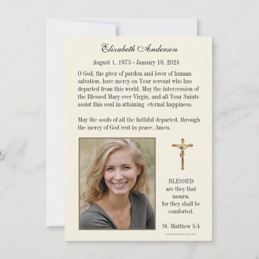 カトリック葬儀写真記念祈りの言葉 案内状 (裏面)