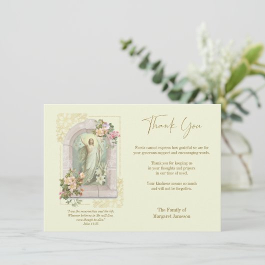 カトリック葬儀悔やみや弔慰弔問イエス サンキューカード (スタンド正面)