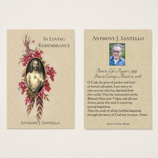 カトリック葬儀聖なるハート祈りの言葉聖札 (正面&裏面)