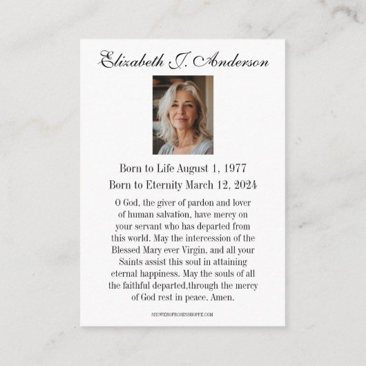 カトリック葬儀記念メアリー祈りの言葉カード エンクロージャーカード (裏面)