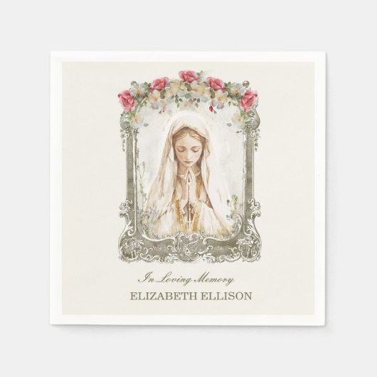 カトリック葬儀記念メアリー祈りの言葉カード スタンダードカクテルナプキン (正面)
