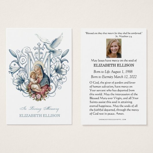 カトリック葬儀記念メリーイエス祈りの言葉カード (正面&裏面)