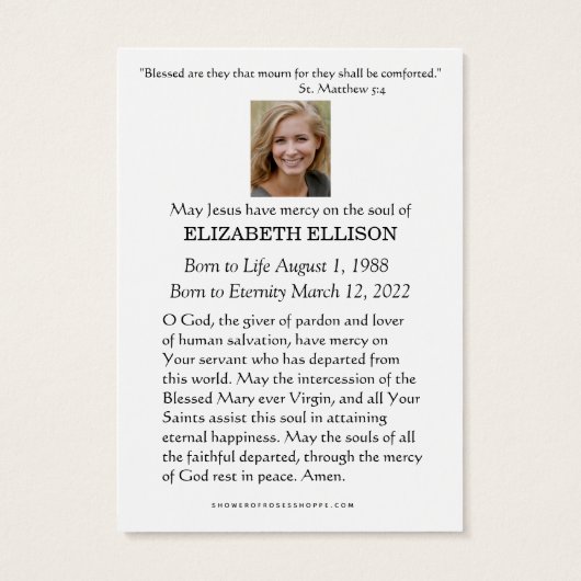 カトリック葬儀記念メリーイエス祈りの言葉カード (裏面)