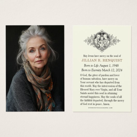 カトリック葬儀記念悔やみや弔慰祈りの言葉カード (正面&裏面)