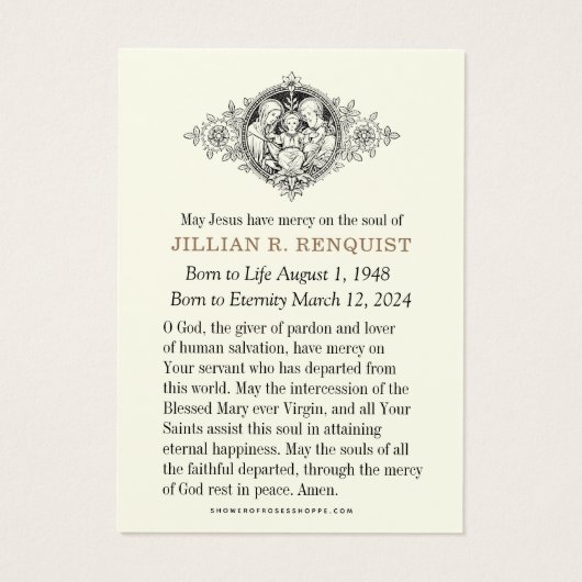 カトリック葬儀記念悔やみや弔慰祈りの言葉カード (裏面)